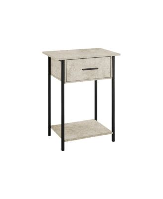 Accent Table, 2 Tier, End, Lamp, Living Room, Side Table, Storage Drawer, Small, Cream Stone Laminate, Black Metal, Contemporary