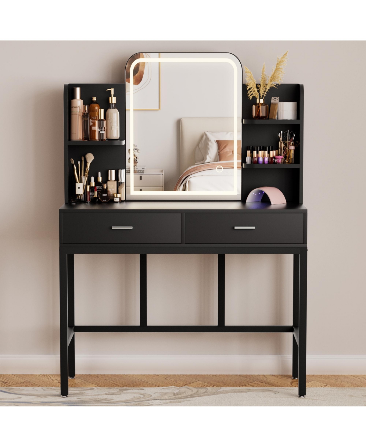 Aheaplus Makeup Vanity with Mirror and Lights, Table Drawers