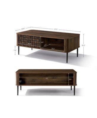 Dark Oak with Basket Weave Design Manufactured Wood 1-Sliding Door Coffee Table