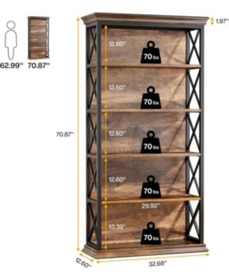 6-Tier Bookcase Set of 2, 71 Inches Industrial Bookshelves and Bookcases with 5 Shelf Display Storage Shelves