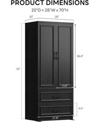 Black Armoire Wardrobe Closet with 2 Doors and 2 Drawers