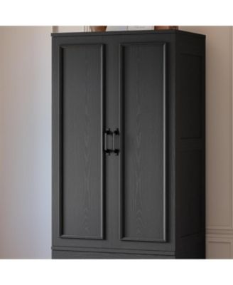 Black Armoire Wardrobe Closet with 2 Doors and 2 Drawers