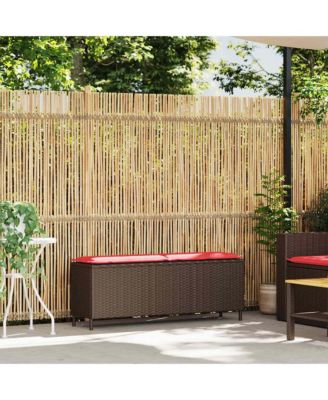 Patio Bench with Cushion Brown 43.3"x11.8"x15.9" Poly Rattan