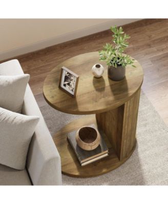 C-Shaped End Table for Couch, 2-Tier Side Table with Storage Shelf, C Table for Sofa