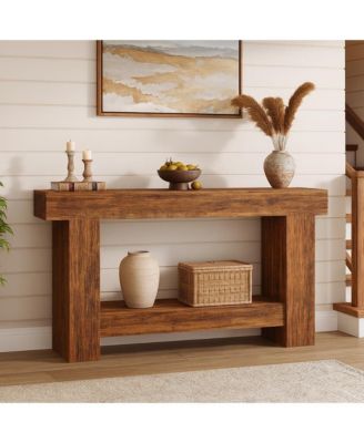 63" Long Console Table for Entryway, Wood Farmhouse Console Table for Living Room, 2-Tier Large Table with Storage, Wooden Entryway Entry Table