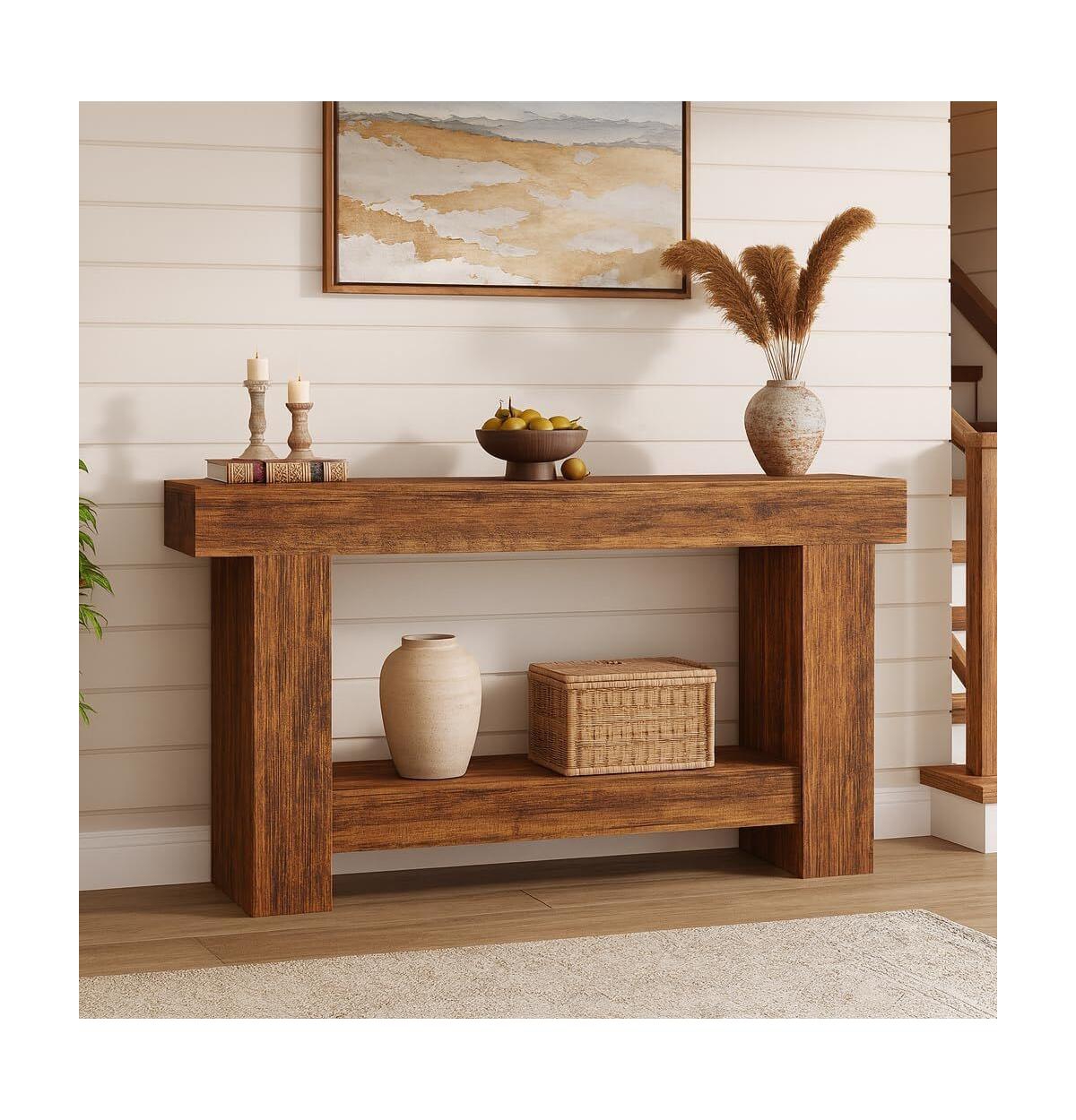 gaomon 63" Long Console Table for Entryway, Wood Farmhouse Console Table for Living Room, 2-Tier Large Table with Storage, Wooden Entryway Entry