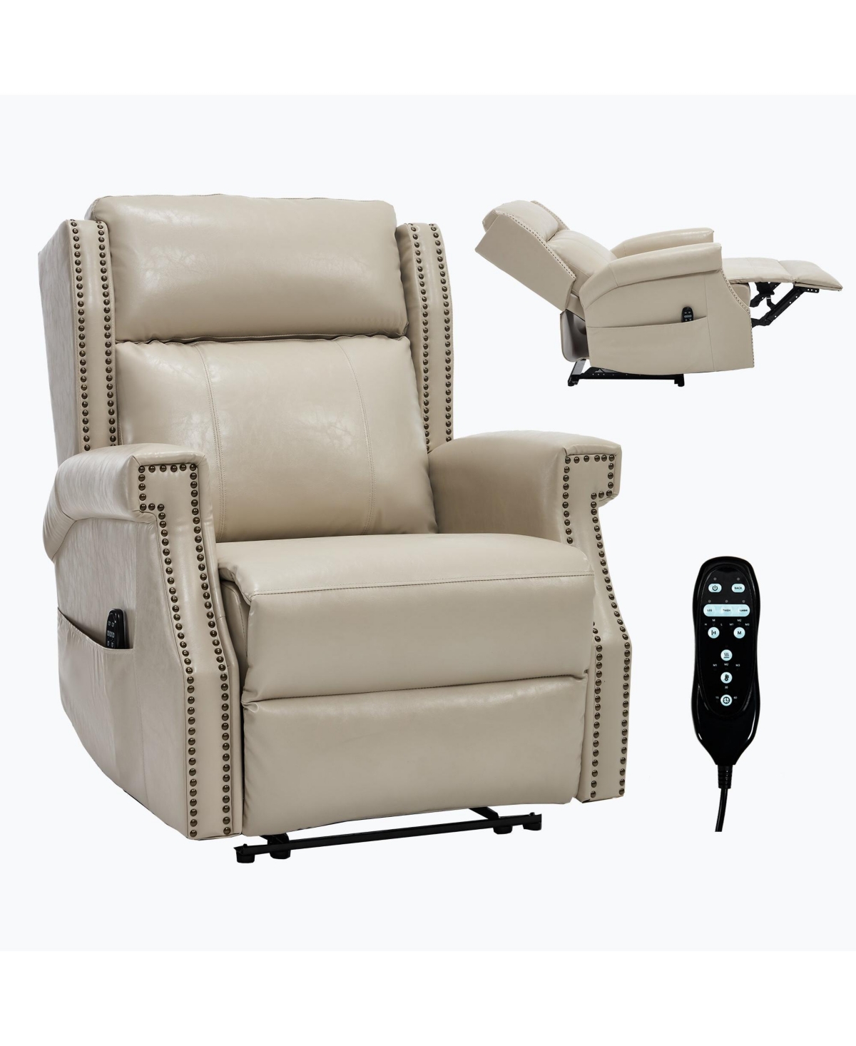 Boyel Living Faux Leather Manual Recliner Chair for Room with 8 Vibrating Nodes and 155-Degree Recline