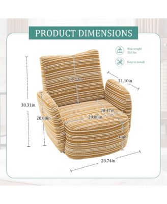 Modern 360° Swivel Leisure Chair Fabric Striped Armrest Swivel Chair for Living Room, Balcony and Bedroom