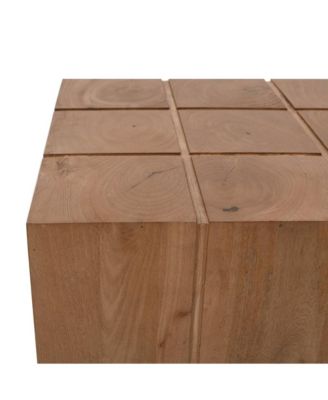 Sequoia 22" Solid Wood Modern Rustic Cube Carved End Table