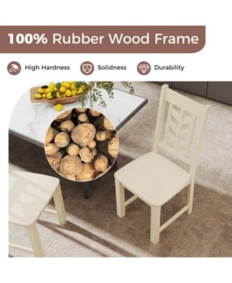 Dining Chair with Rubber Wood Frame & Leaf-shape High Back for Kitchen