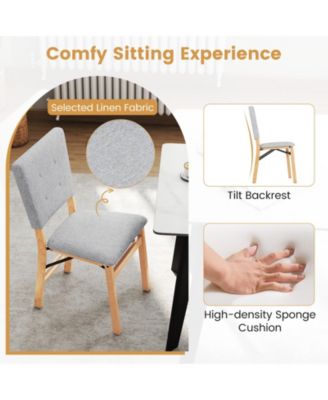 Foldable Dining Chair Set of 2 w/Padded Seat & Tilt Backrest Rubber Wood Legs