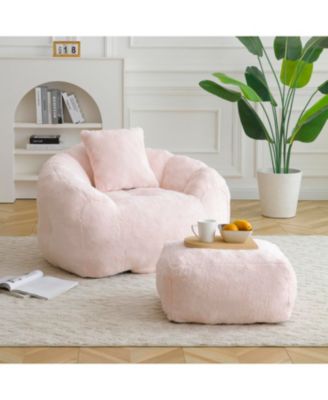 Giant Faux Fur Bean Bag Chair with Footstool
