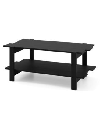 2-Tier Coffee Table Irregular Center Table with Open Storage Shelf Cocktail Table