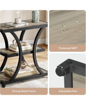 End Table with Storage Set of 2, 3-Tier Side Table with Geometric Metal Design, Industrial Nightstand