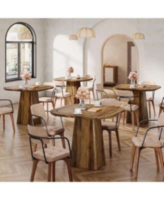 Square Dining Table for 2-4, 31.5" Farmhouse Small Kitchen Table with Heavy-Duty Pedestal Base