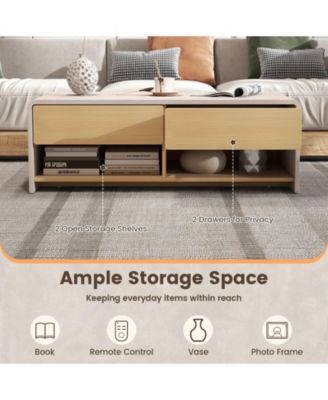 Home Coffee Table w/ 2 Drawers & 2 Storage Shelf Rectangle Table Cocktail Table