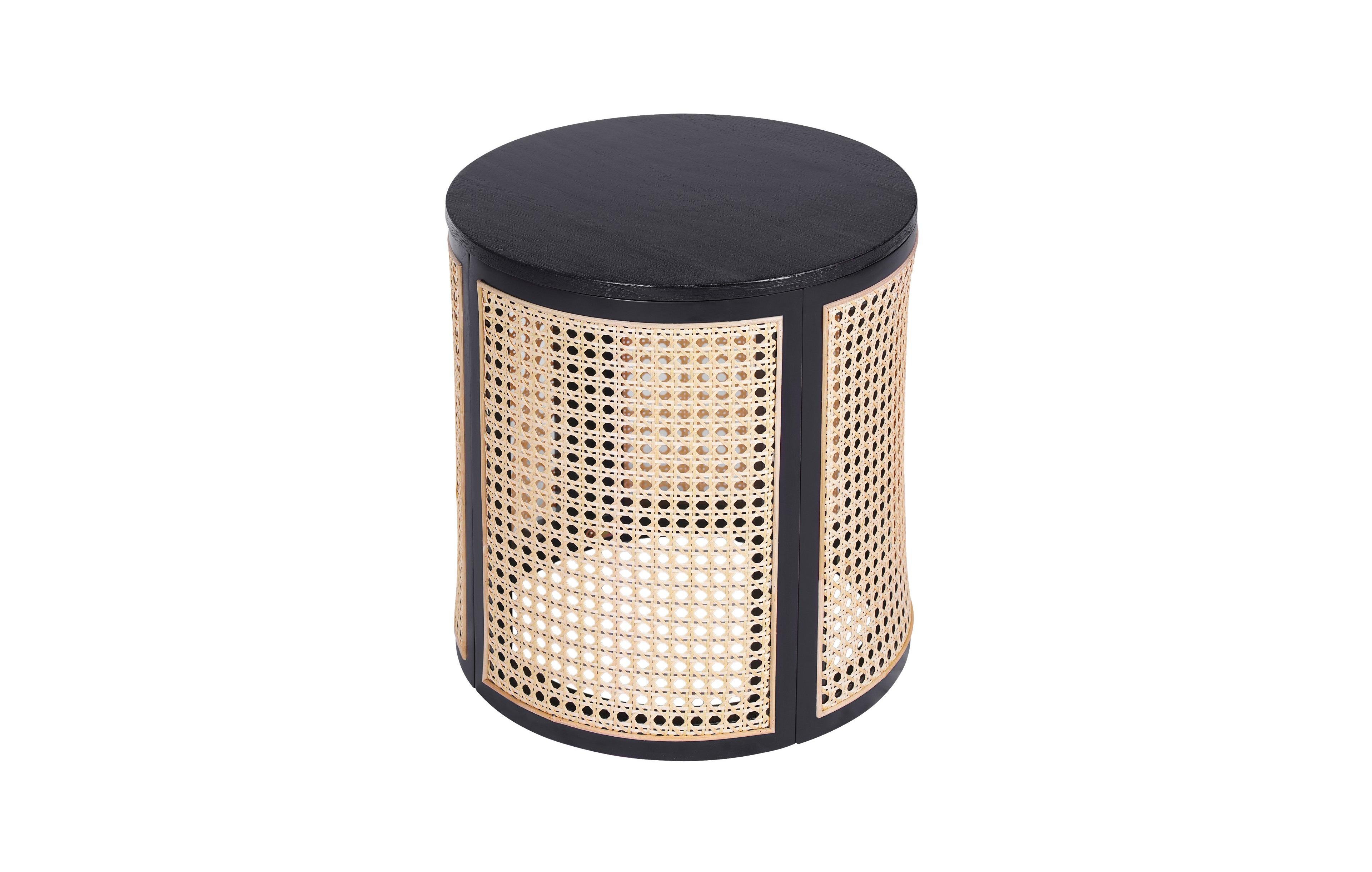 Boyel Living 15.70" Round End Table, Hollow Woven Side Table, Small Rubber Wood Nightstand