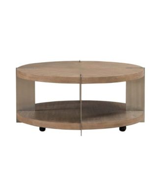 Harlow Living Room Round Cocktail Table - Sandstone & Satin Nickel