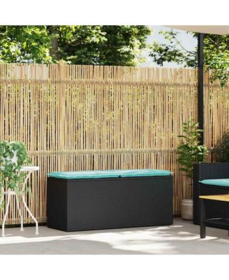 Patio Bench with Cushion Black 43.3"x15.7"x17.3" Poly Rattan