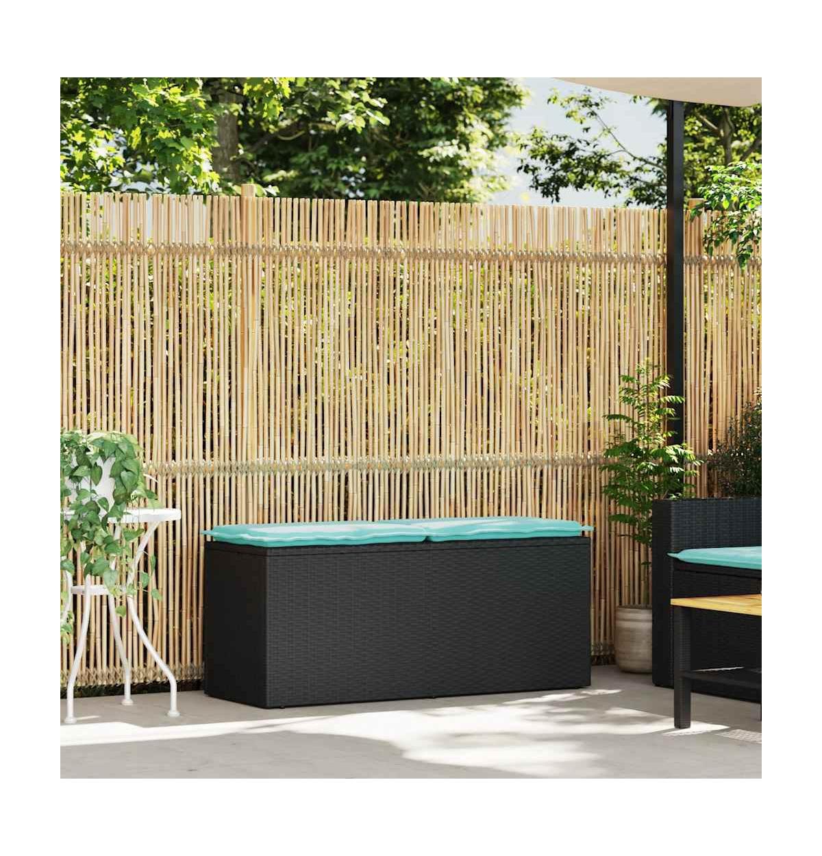 vidaXL Patio Bench with Cushion Black 43.3"x15.7"x17.3" Poly Rattan