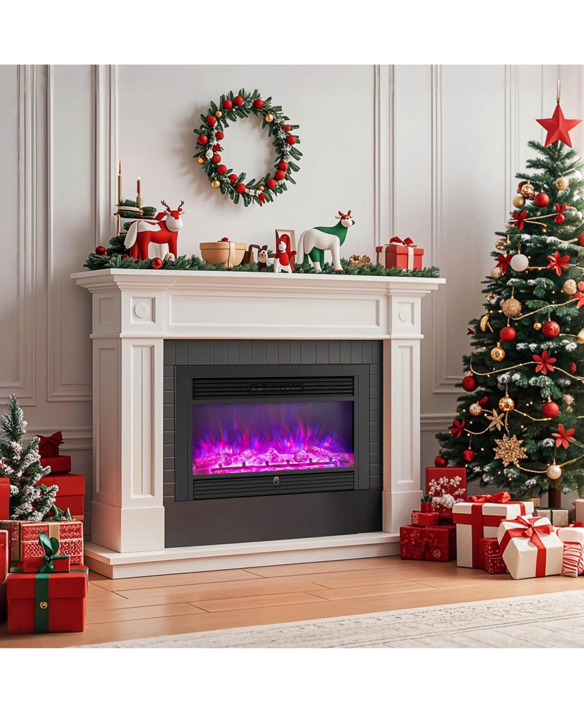 Costway 33" Electric Fireplace Insert 750W Recessed Fireplace Heater with Remote Control