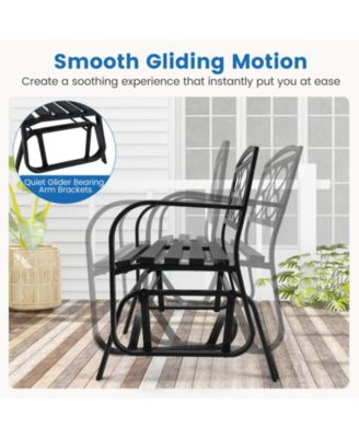 2-Person Outdoor Glider Bench with Metal Frame Armrests Geometric Backrest