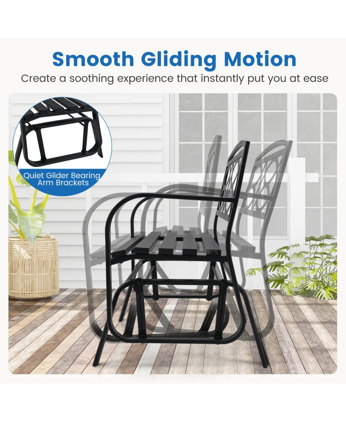 Costway 2-Person Outdoor Glider Bench with Metal Frame Armrests Geometric Backrest