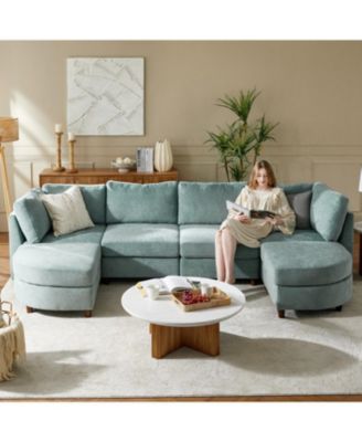 Dayman 6-Piece Modern Storage Convertible Sectional Sofa with End Table