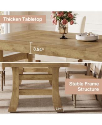 63-Inch Dining Table for 4-6 People, Farmhouse Rectangular Large Kitchen Dinner Eating Table, Light Brown