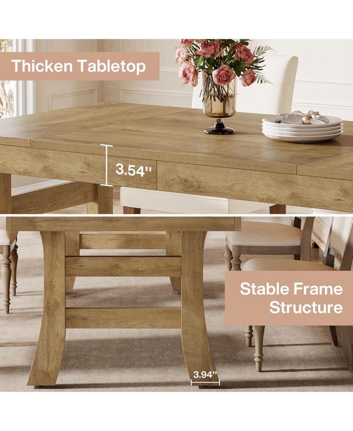 Tribesigns 63-Inch Dining Table for 4-6 People, Farmhouse Rectangular Large Kitchen Dinner Eating Table, Light Brown