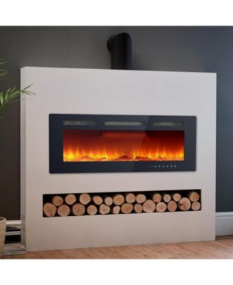40" Wall Mounted/Recessed Electric Fireplace, 12 Flame Colors, Remote Control, 750/1500W, Log & Crystal