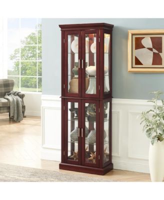 Transitional Display Cabinet with Adjustable Shelves Internal Lighting and Mirrored Back Panel
