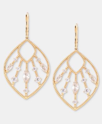 Cubic Zirconia Openwork Navette Drop Earrings