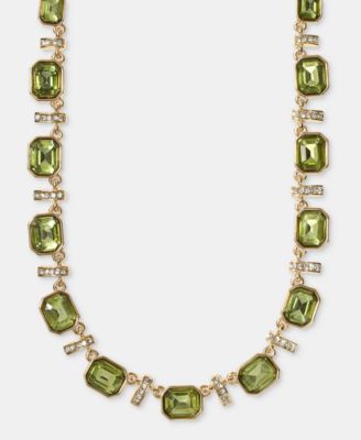 Pav&eacute; Bar & Emerald-Cut Stone Collar Necklace, 16" + 3" extender