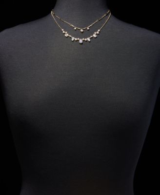 Cubic Zirconia Bar Layered Statement Necklace, 16" + 3" extender