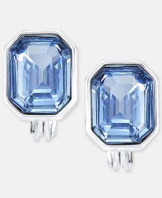 Emerald-Cut Stone Clip-On Button Earrings