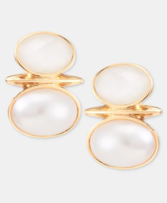 Stone & Mother-of-Pearl Snowman Clip-On Button Earrings