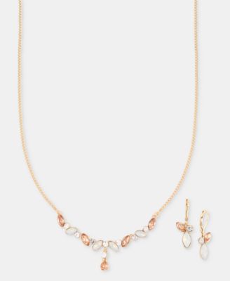 Navette Stone Lariat Necklace & Drop Earrings Set