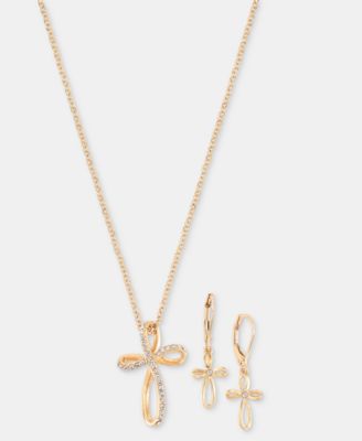 Pav&eacute; Infinity Cross Pendant Necklace & Drop Earrings Set