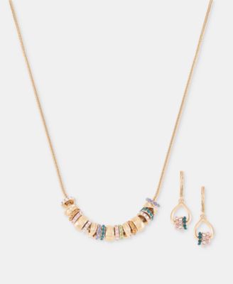 Two-Tone 2-Pc. Set Stone Rondelle Collar Necklace & Matching Drop Earrings 