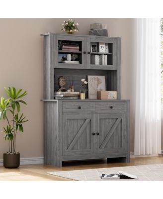 Kitchen Pantry Storage Cabinet, Freestanding Hutch Cabinet with Buffet Cupboard, Tall Storage Cabinets with Adjustable Shelves