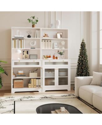 Kitchen Pantry Cabinet,62 Inch Freestanding Hutch Cupboard with Large Countertop,Glass Doors, Drawer and Adjustable Shelves