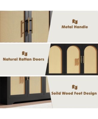 59” Sideboard Buffet Cabinet - Large Credenza Storage with 4 Rattan Doors, Modern Console Table Accent Coffee Bar Cabinet