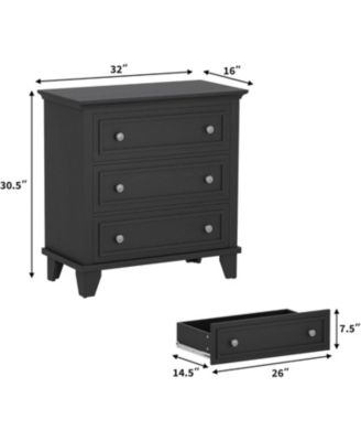 3-Drawer Dresser, Wide Wood Chest with Vintage Handles, Modern Storage Cabinet for Bedroom or Living Room