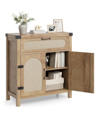 2Pcs Rattan Sideboard Buffet Cabinets with Storage, Farmhouse Kitchen Accent Storage Cabinet with Drawer
