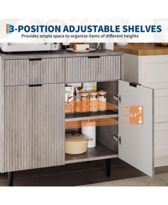 Fluted Sideboard Buffet Cabinet with Storage, Modern Coffee Bar Cabinet with 2 Drawers & Adjustable Shelves