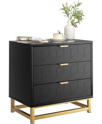 Grey 3-Drawer Modern Wood Dresser, Bedroom and Closet Storage Chest with Gold Pulls, Nightstand-Style Organizer