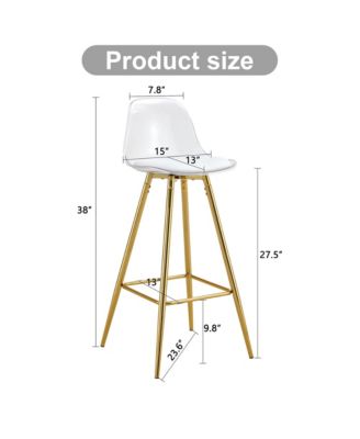 Modern Metal Bar Stools with Water-Resistant PU Leather, 38" Height, Stylish Dining Stool
