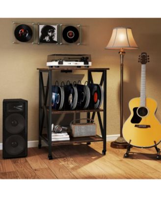3-tier Record Player Stand with Metal Dividers Adjustable Shelf & Power Outlets