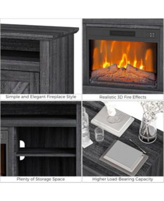 67" Fireplace TV Stand, 23" Color Adjustable Insert, Remote Control, Timer, Wood Media Console with Cabinets